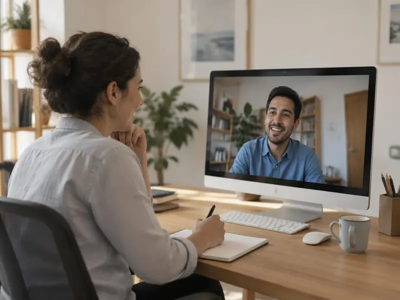 Una empresaria entrevista a un candidato por videollamada